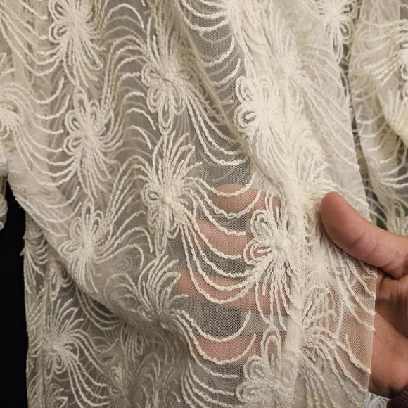 Kimono Duster Cardigan Med Lace Sheer Long Off White Gypsy Boho Western Peasant - Picture 7 of 12